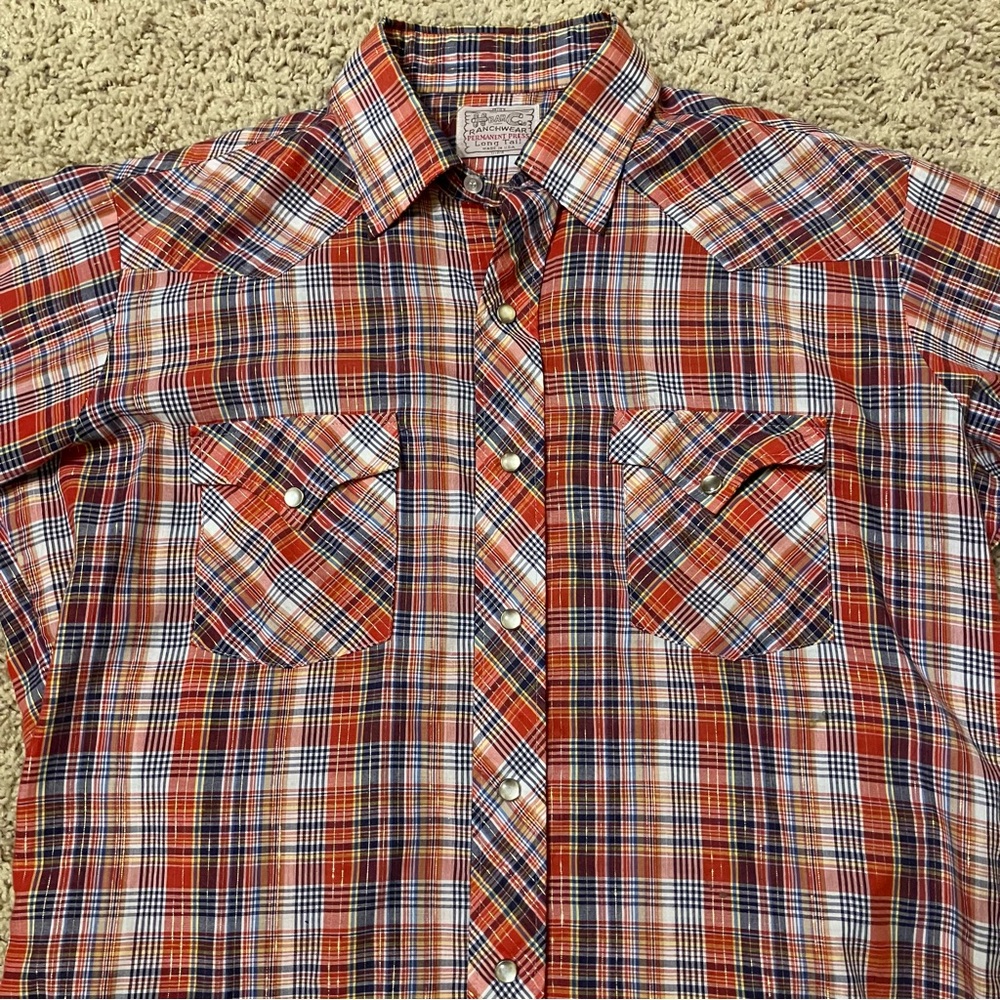 H BAR C RANCHWEAR Western Shirt PEARL SNAPS Gold Inlay - Sz 16 / 34 Watch Video!